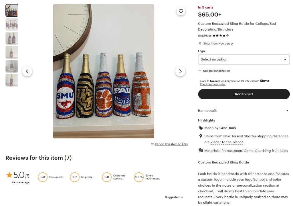 College Bedazzled Bottles