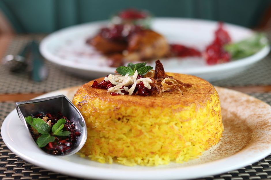 Persian kabob and saffron rice, representative of the menu